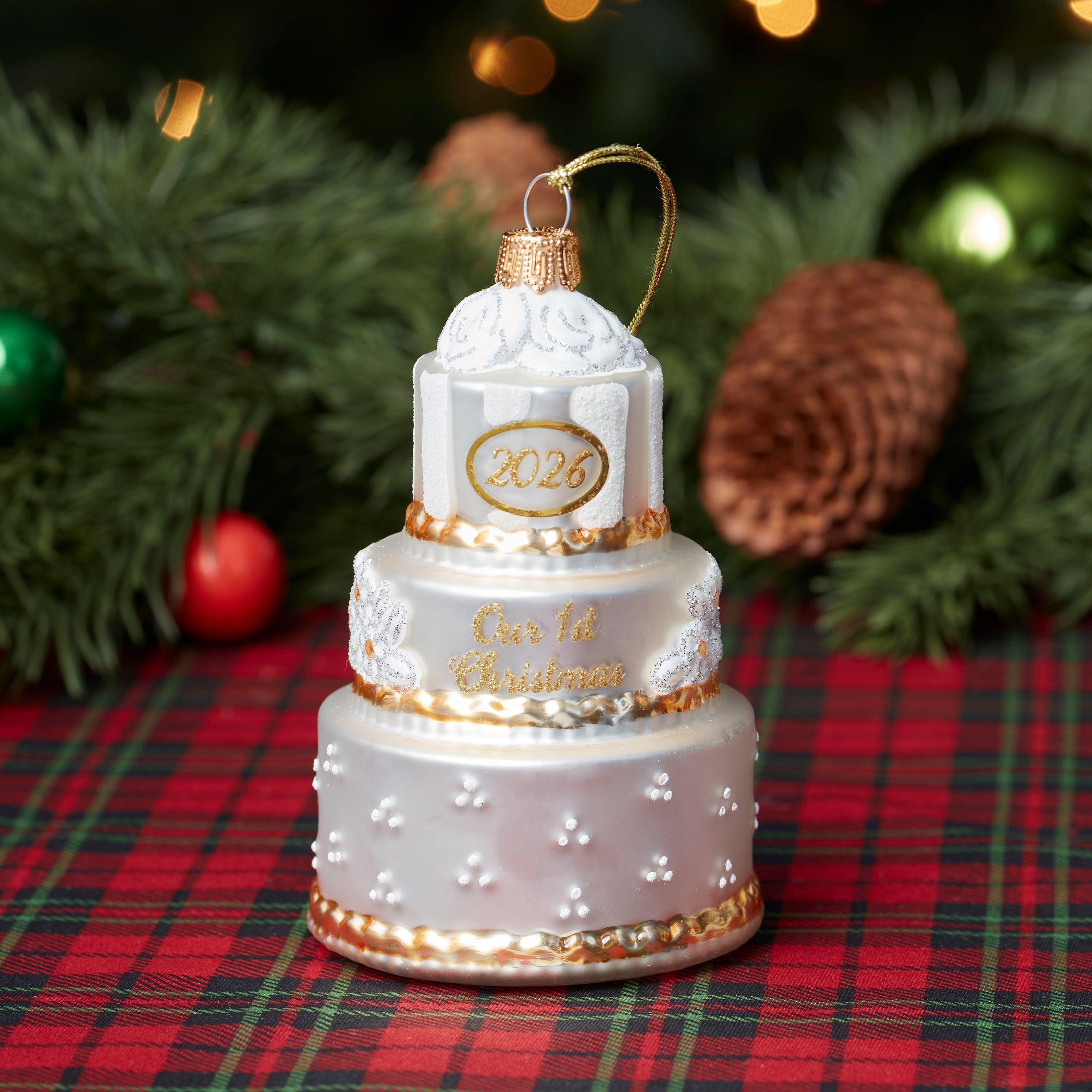 Lenox Premium 2026 Retro Blown Glass Our 1st Christmas Wedding Ornament - Image 2