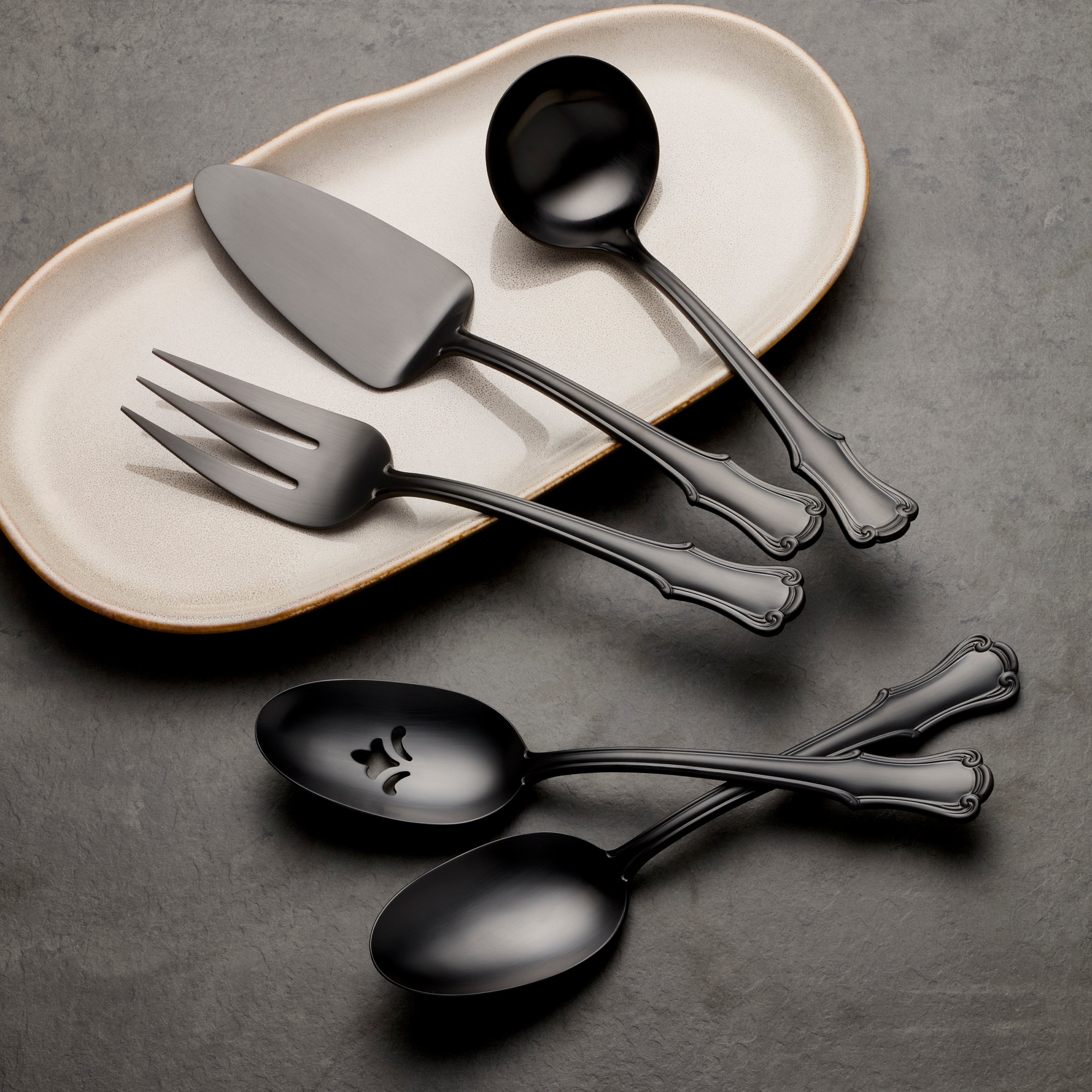 Lenox Premium James Street Black Satin 5-Piece Hostess Set - Image 2