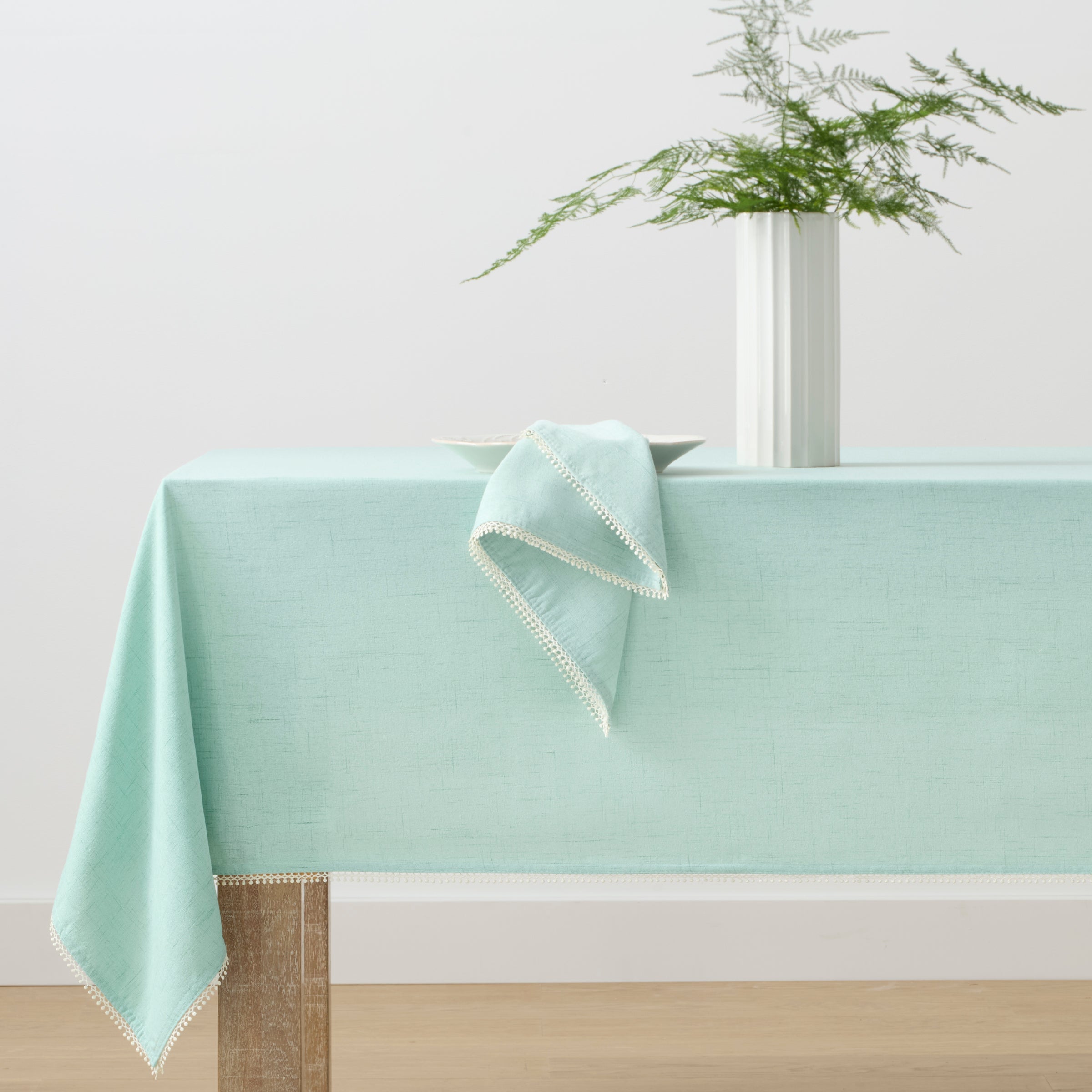 Lenox Premium French Perle Solid Ice Blue 60x102 Tablecloth - Image 2