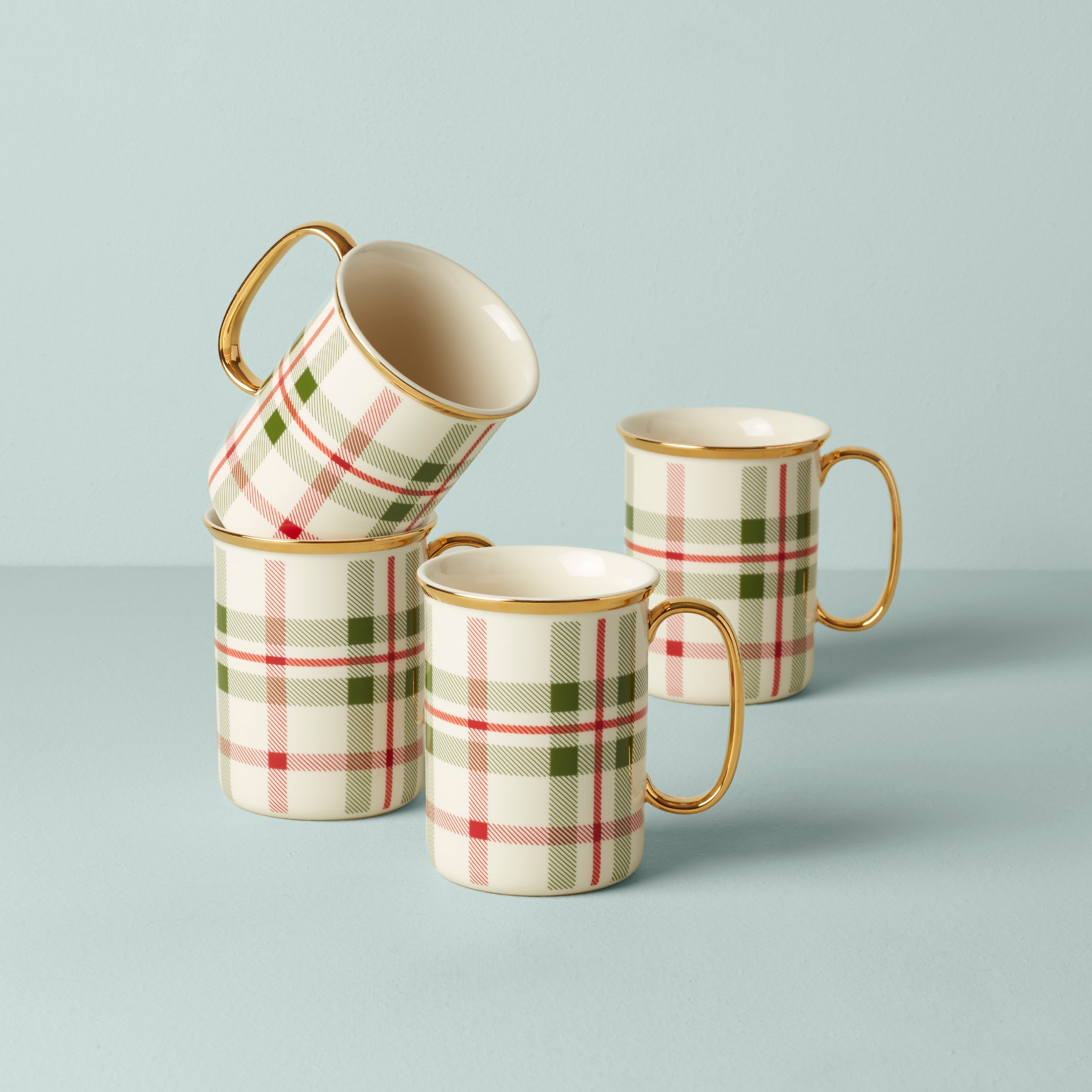 Lenox Premium Holiday Plaid Mugs, Set of 4