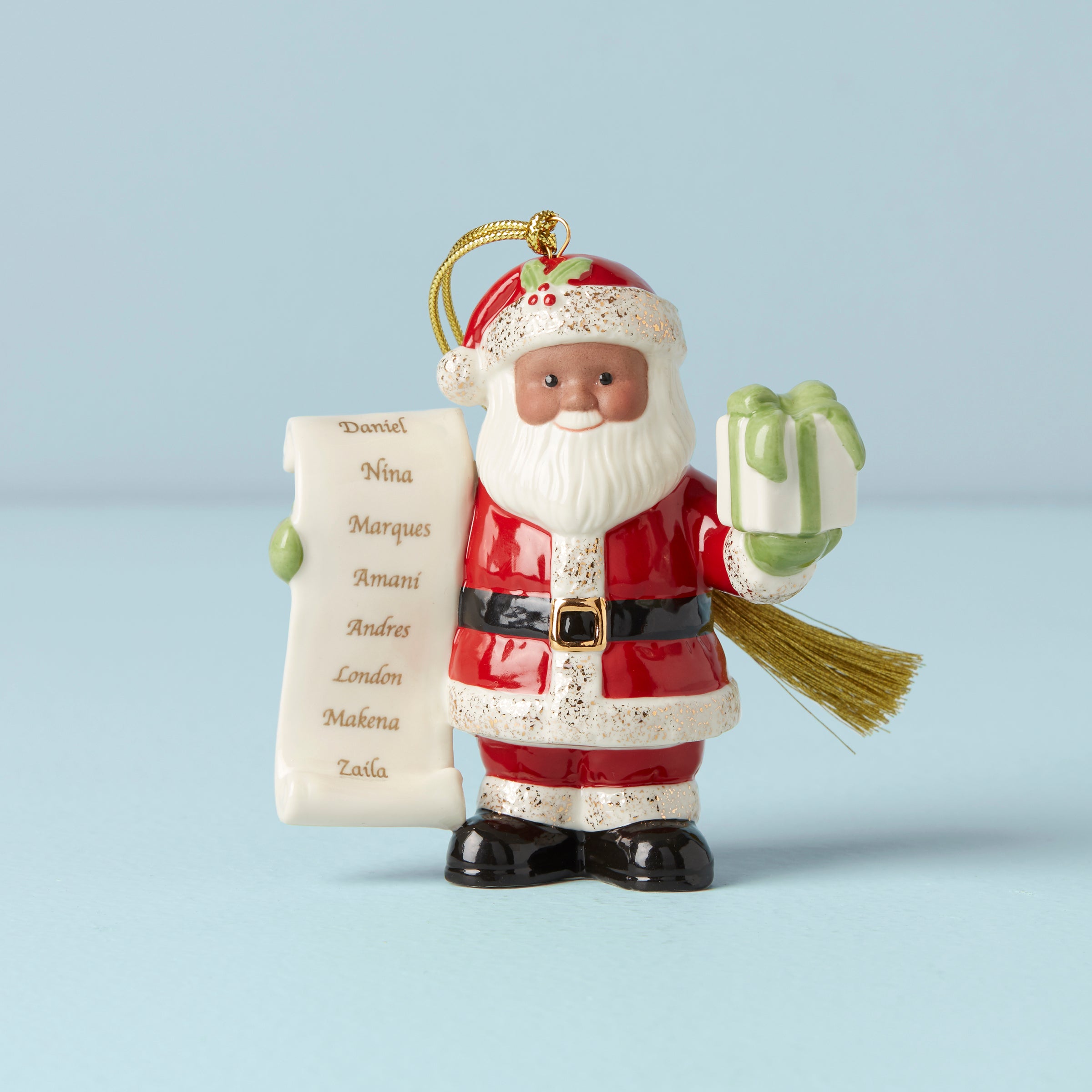 Lenox Premium Personalized African American Santa with List Ornament