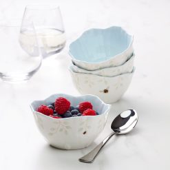 Alternative view of Lenox Premium Butterfly Meadow Floral Blue Dessert Bowls, Set of 4