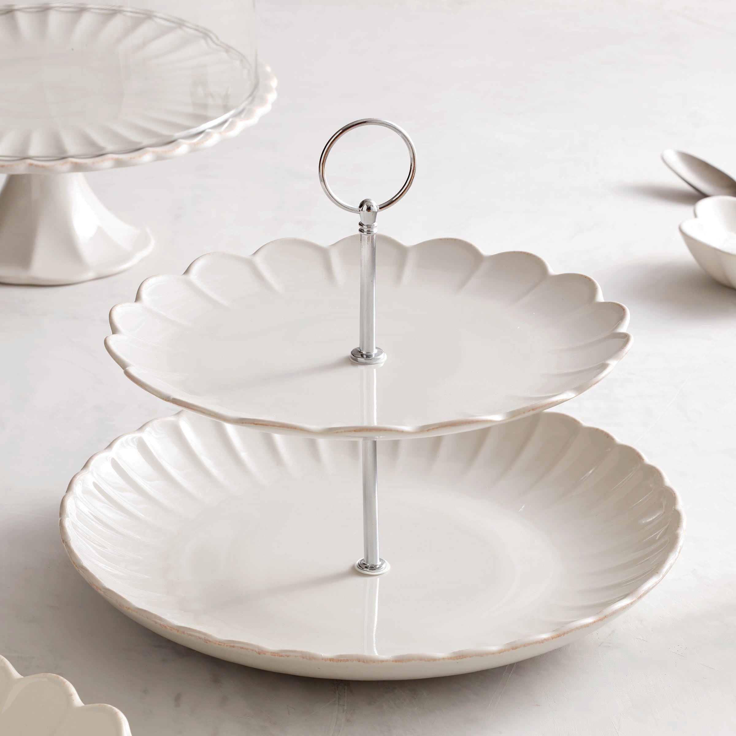 Lenox Premium French Perle Scallop White 2-Tier Server - Image 2