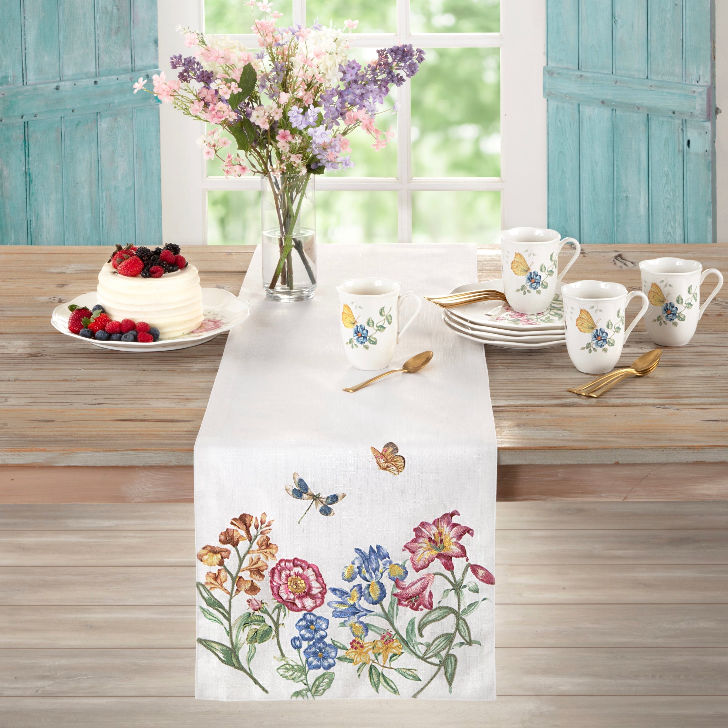 Lenox Premium Butterfly Meadow Garden Embroidered Runner - Image 2