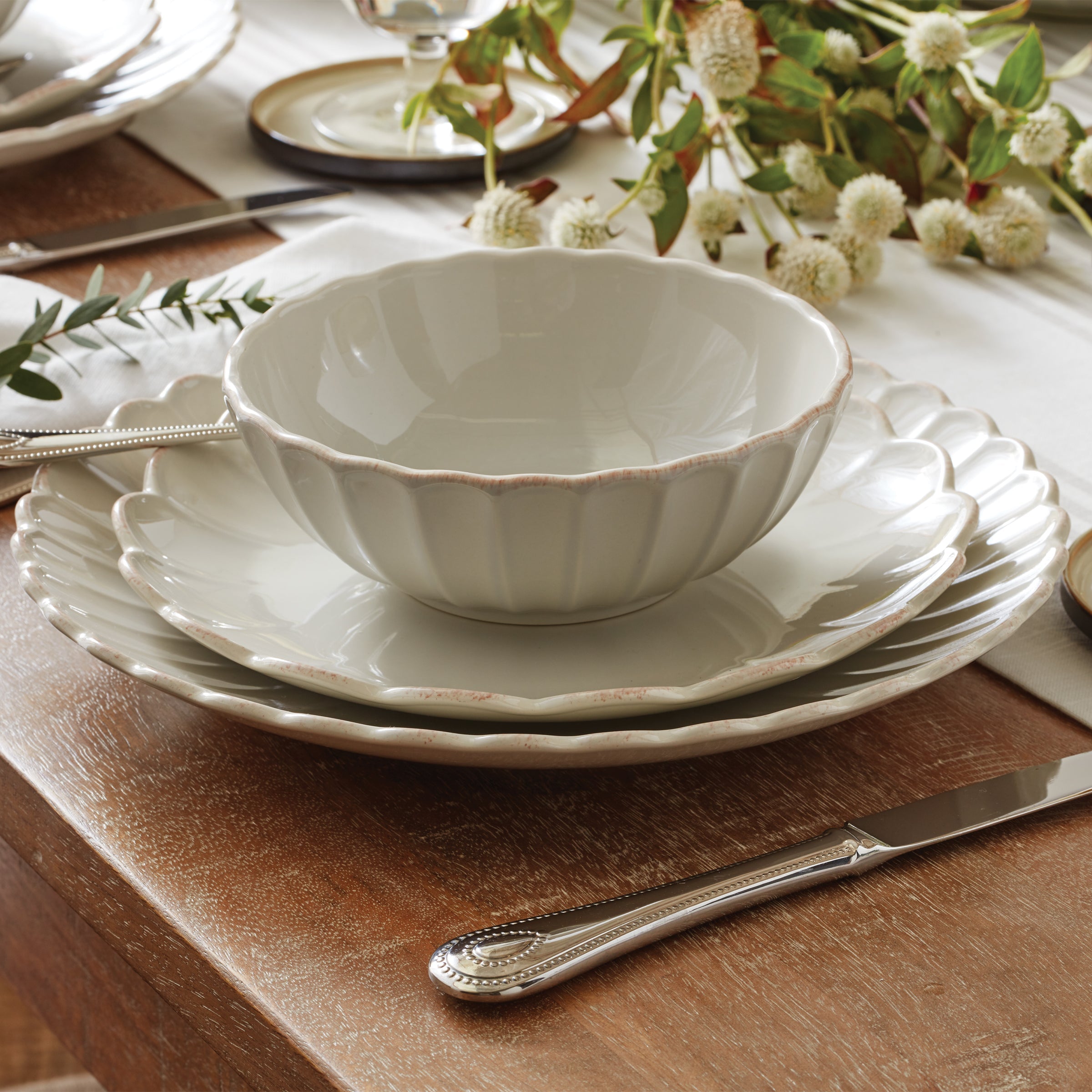 Lenox Premium French Perle Scallop White 24-Piece Dinnerware Set - Image 2