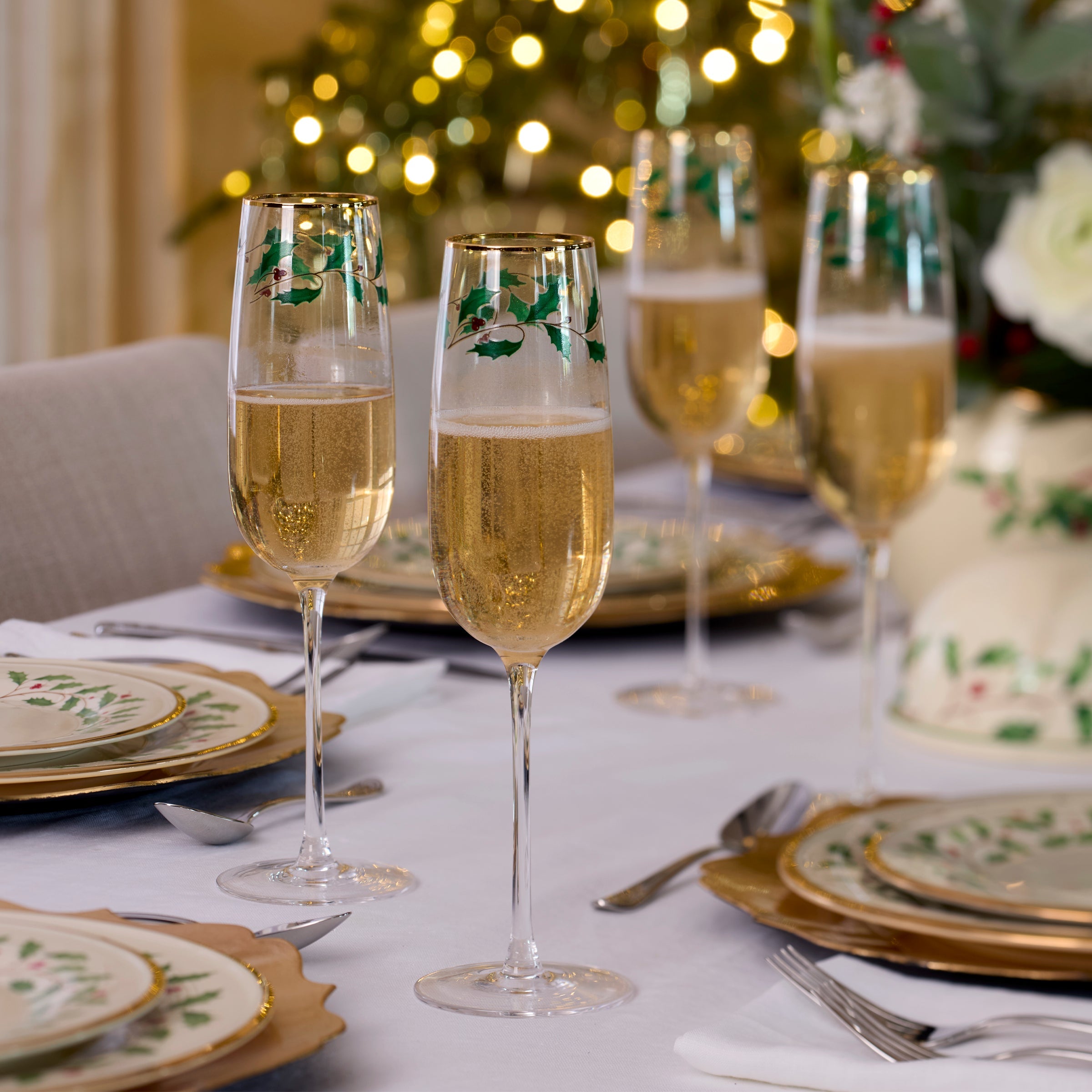 Lenox Premium Holiday Decal Flute Glasses, Set of 4 - Image 3