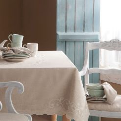 Lenox Premium French Perle Linen Embroidered 52x70 Tablecloth