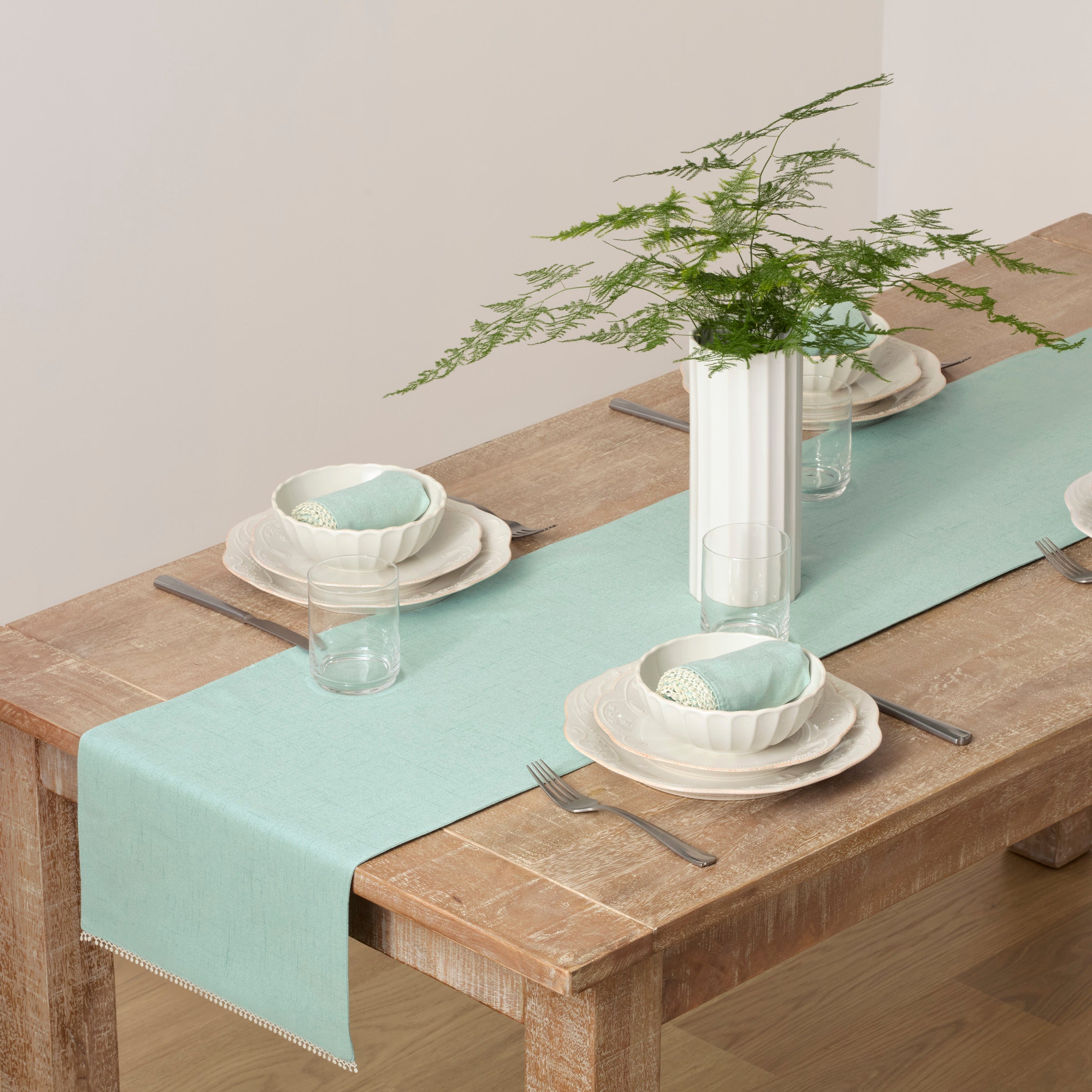 Lenox Premium French Perle Solid Ice Blue 14x90 Table Runner