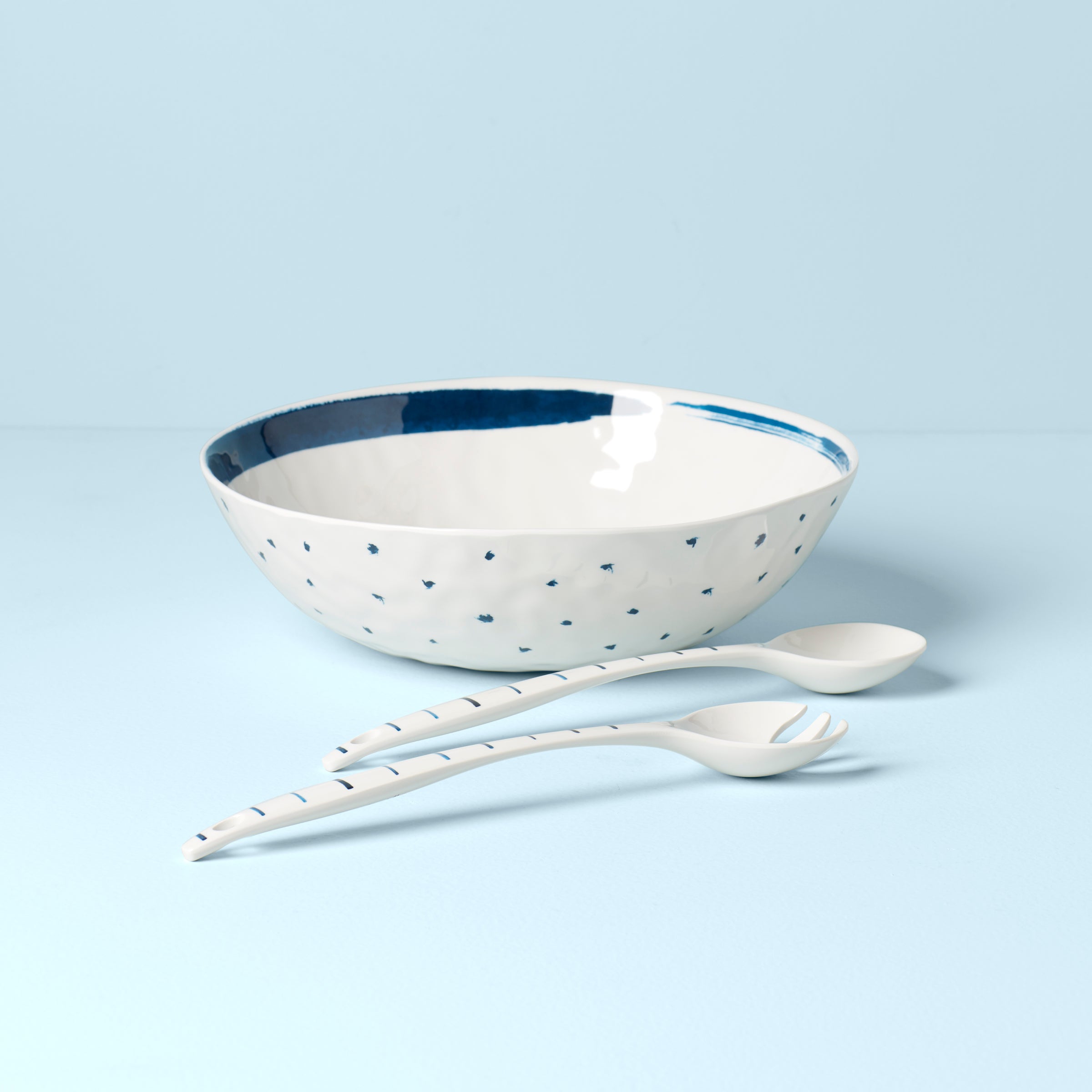 Lenox Premium Blue Bay Melamine Salad Bowl With Servers - Image 2