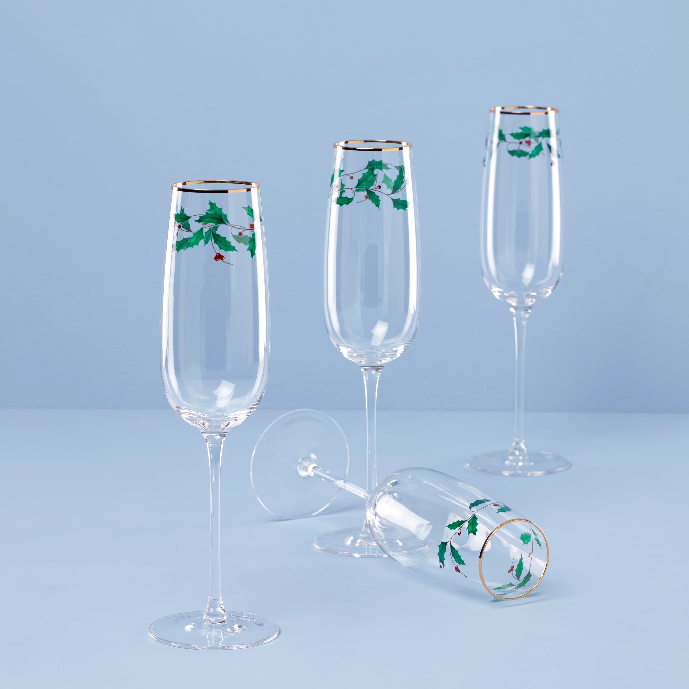 Lenox Premium Holiday Decal Flute Glasses, Set of 4