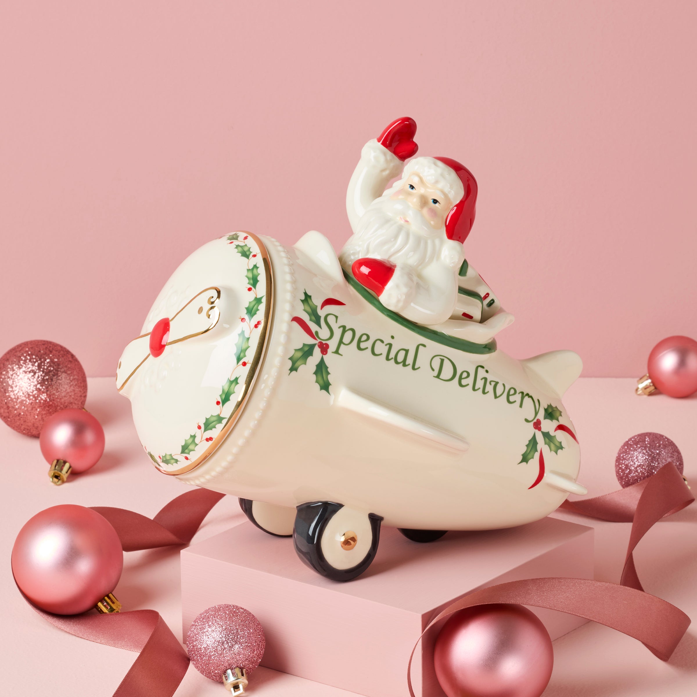 Lenox Premium Holiday Santa Airplane Cookie Jar - Image 2